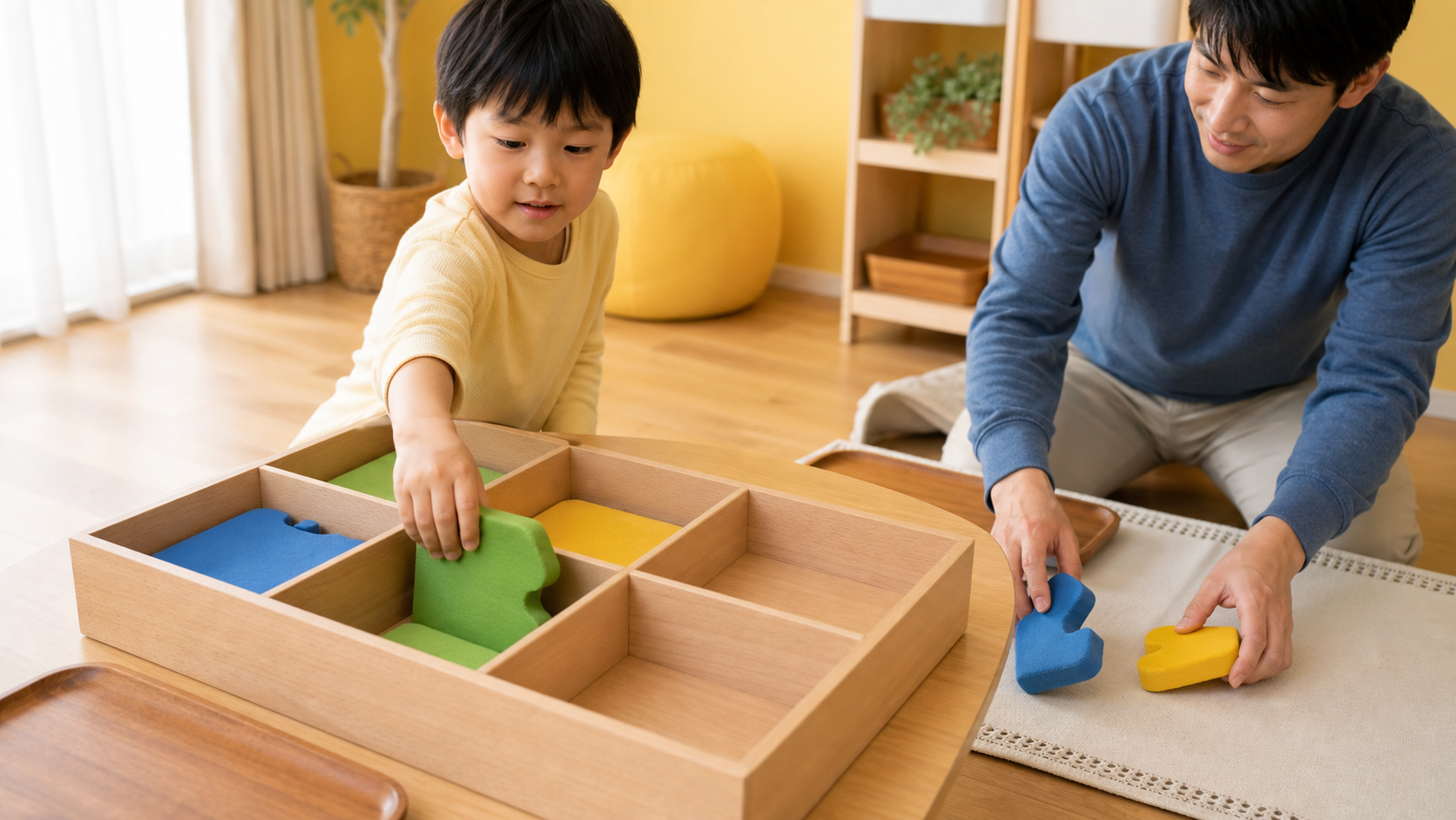 幼児向け 謎解き 片付け｜遊びの終わりに部品を種類別に戻す